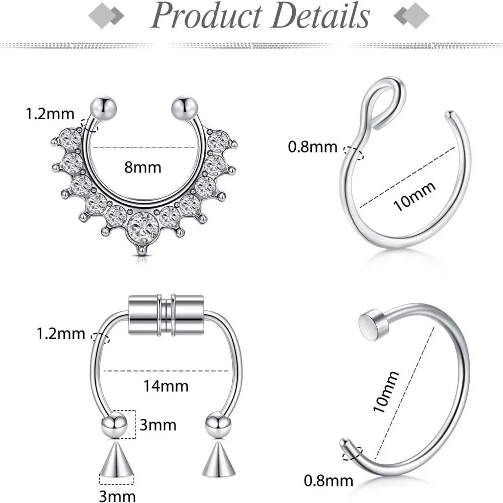 Trendy Fake Eyebrow & Lip Labret Rings - 159PCS Body Jewelry Set with Stickers - Picture 3 of 7